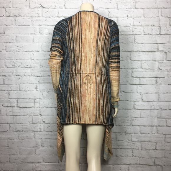 NIC+ZOE Harvest Open Front Drape Cardigan striped Med Gold Blue - Picture 5 of 6
